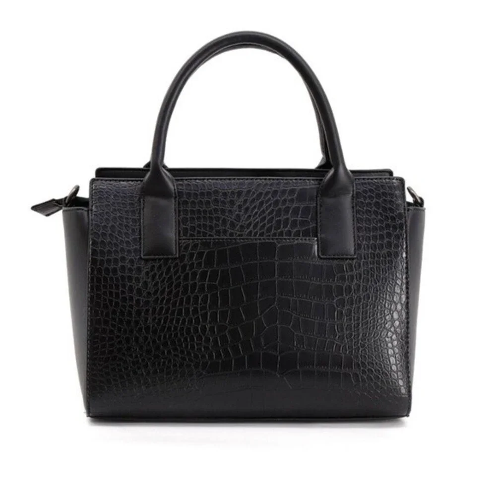 French Connection Jessamy Croco Satchel Black NWT